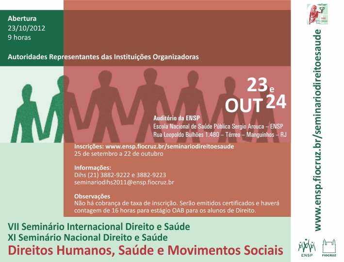 Seminário sobre movimentos sociais e saúde começa em 23/10